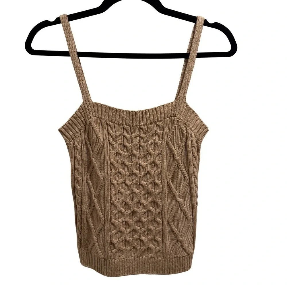 Anthropologie Fisherman Cable Knit Tank Camel Sweater Top Womens Small Preppy - Picture 2 of 11